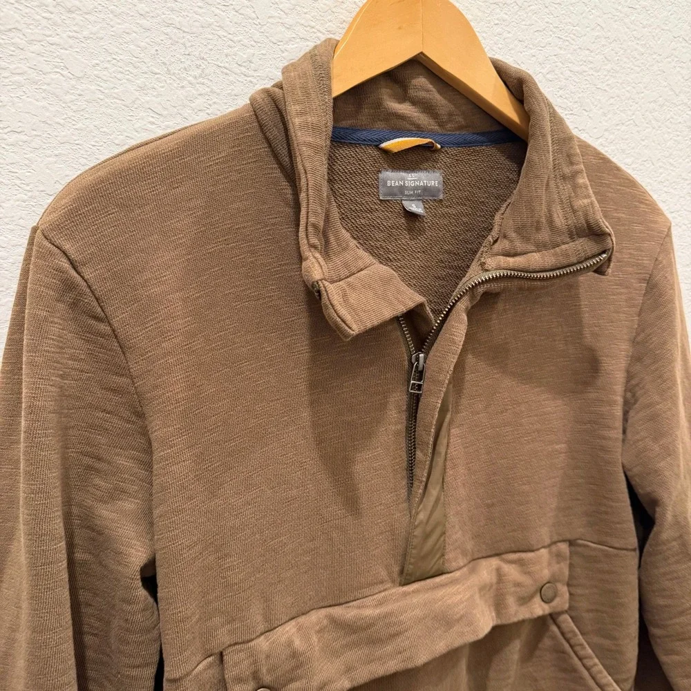 LL Bean Signature Slim Fit Quarter Zip Pullover Brown Anorak Sweatshirt Mens S